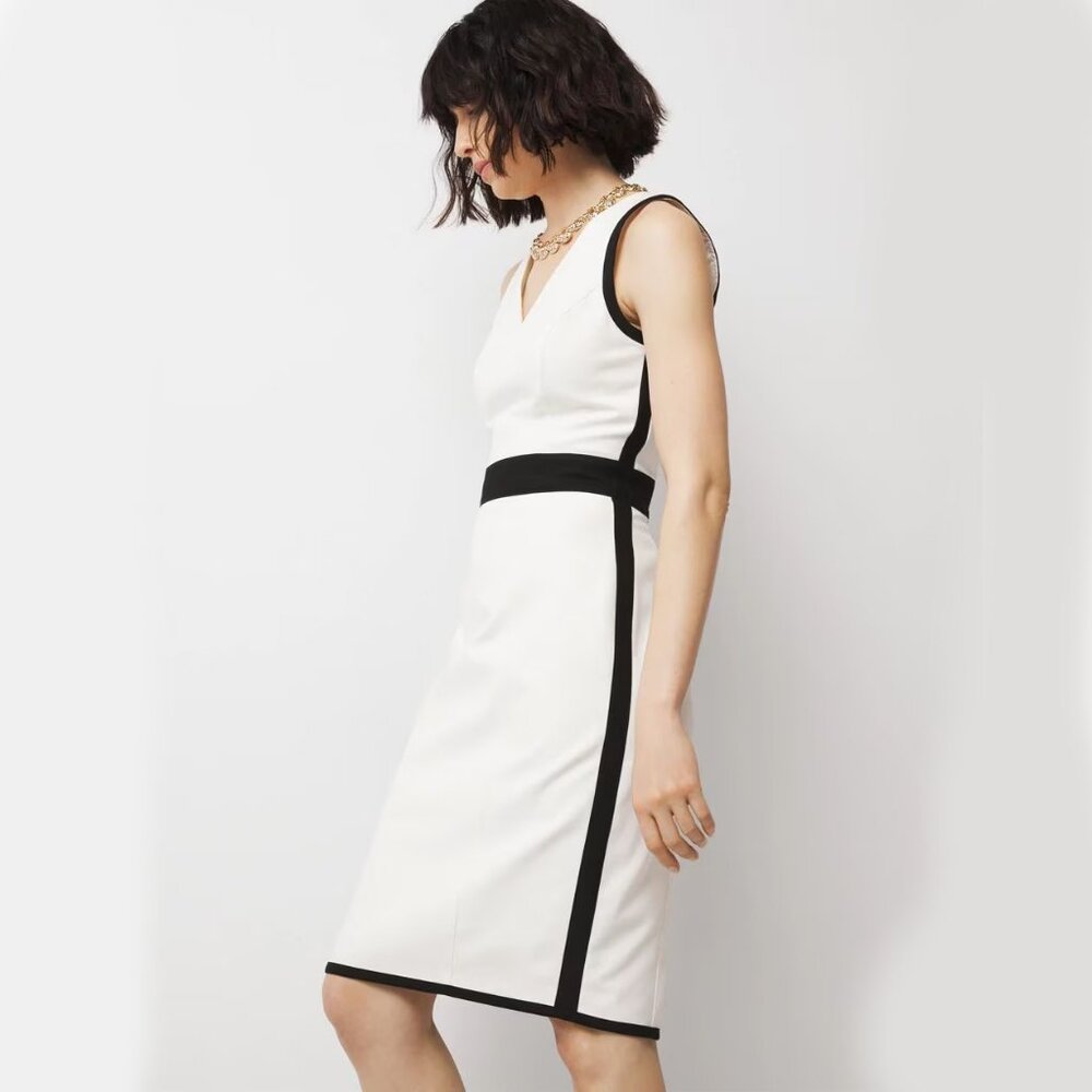 WHBM $160 Sleeveless V-neck Colorblock Sheath Black/White 10 RUNS SMALL!